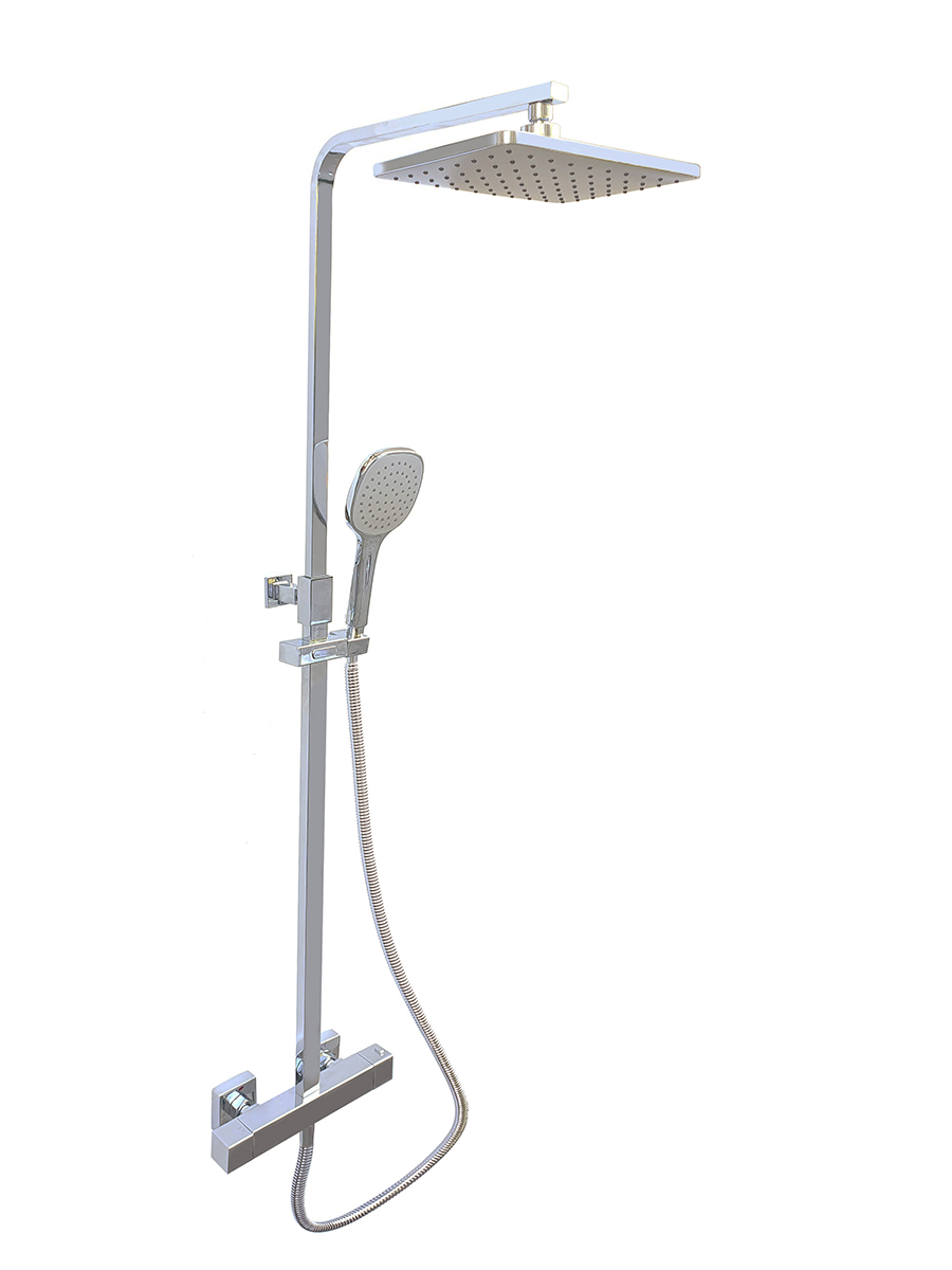 Rio-exposed square 2 outlet thermostatic valve with rigid riser shower kit